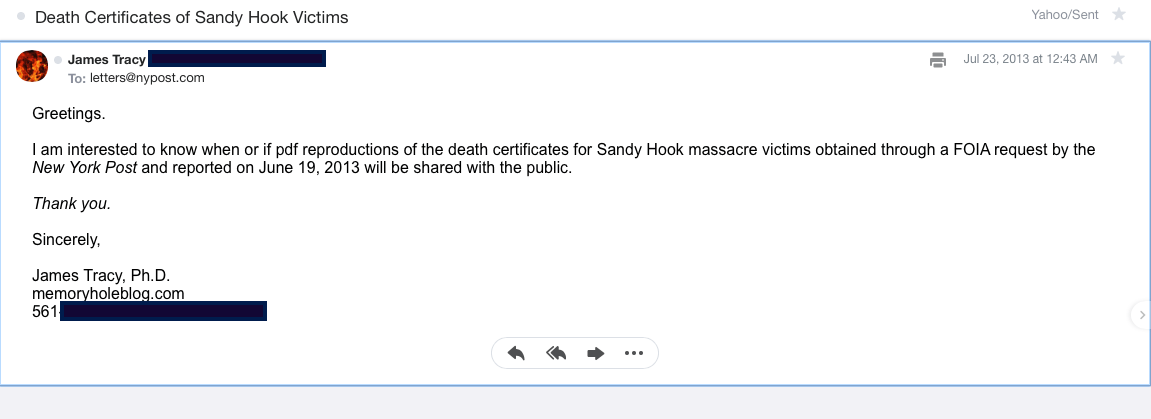 James Tracy | About 2013 to 2014 | Hoaxer Info | Sandy Hook shooting
